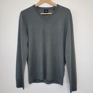 Armani Exchange Virgin Wool V-Neck Sweater Mens Med Green Preppy Lightweight